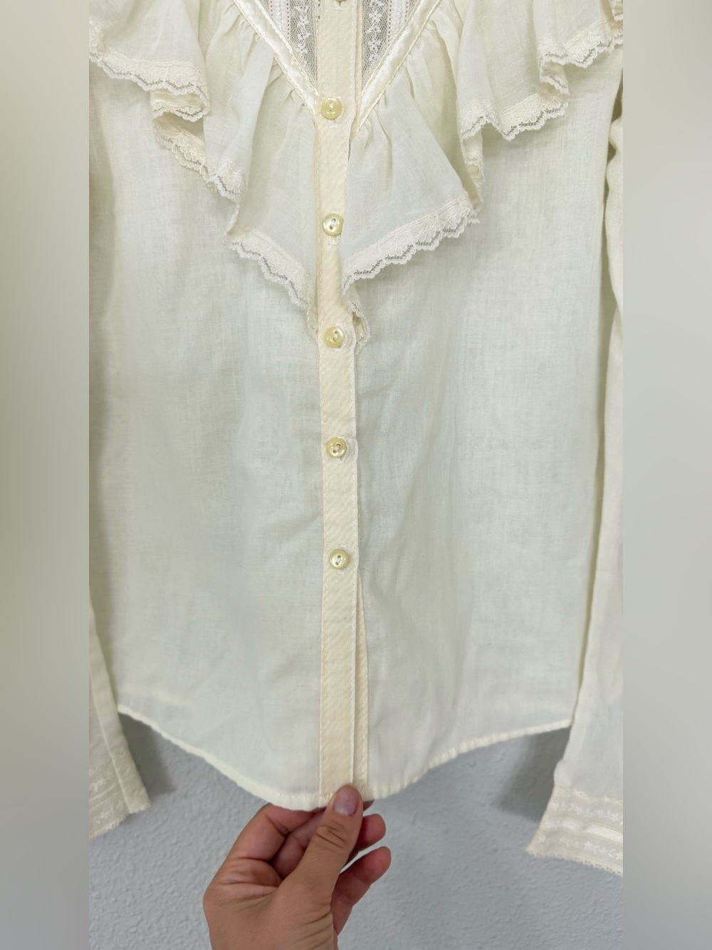 Vintage Gunne Sax Jessica McClintock Lace Victorian Blouse Ivory XS-S - Picture 3 of 8